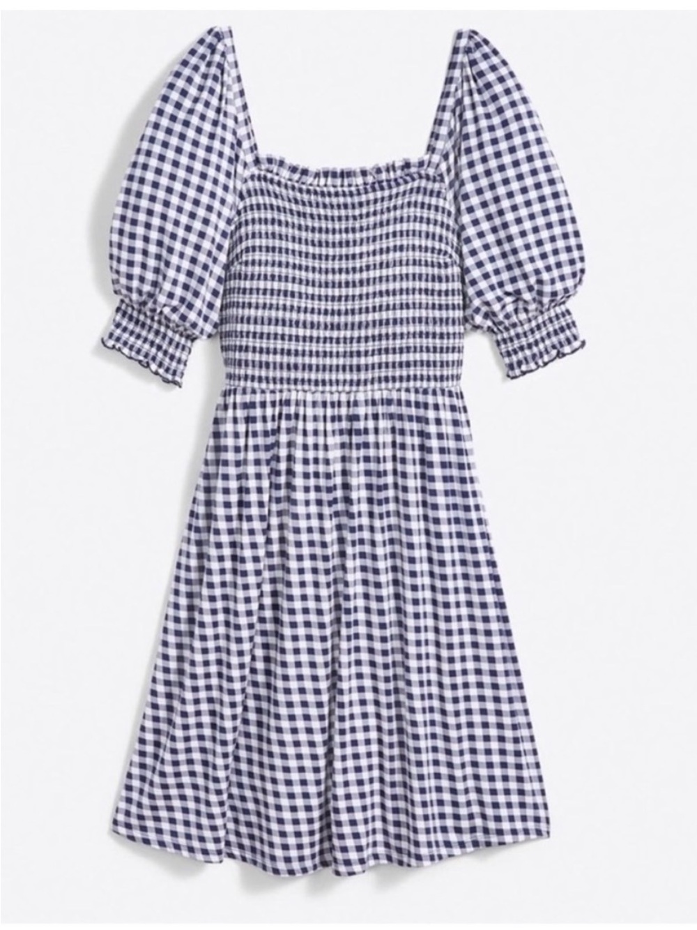 Draper James Navy and White Gingham Puff-Sleeve Smocked Dress